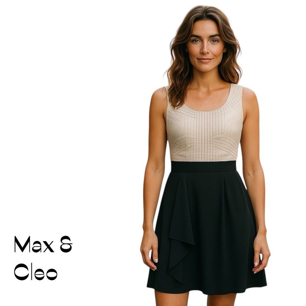 Max And Cleo Black Cream Ruffled Party Event Dress NWOT Size 10